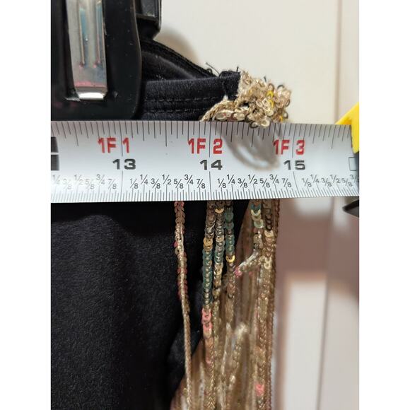 Black Gold Sequin Tassel Tight Fitted Sexy Bodycon Mini Dress Party Club Size S - Picture 8 of 11